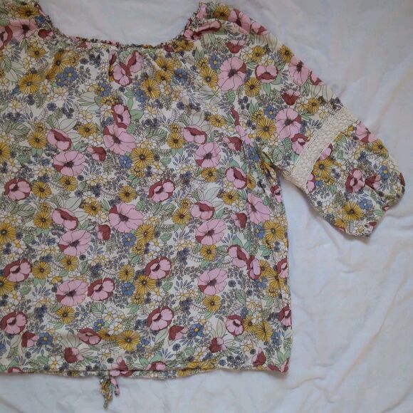 Floral Pop Over Button Blouse Peasant Cottagecore Boho 3/4 Sleeve Womens Size 2X - Picture 11 of 13